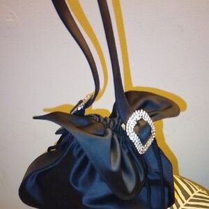 Renaud Pellegrino Black Shoulder Bag with Rhinestone Buckle